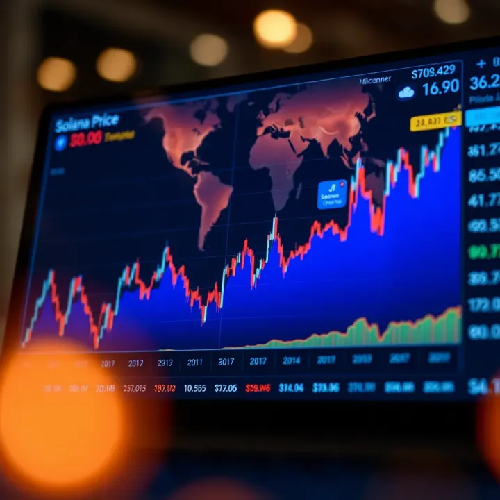 Graph showing fluctuating Solana cryptocurrency price trends over time