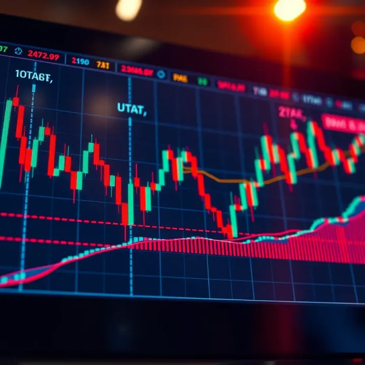 Graph illustrating Boom and Crash market trends with candlestick patterns and technical indicators