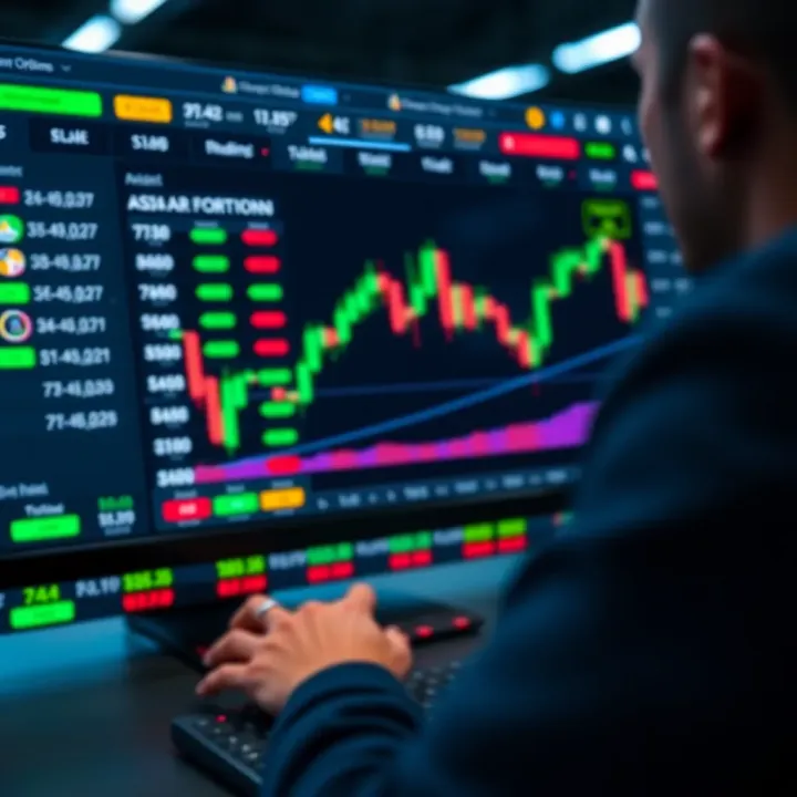 Interface of a binary options trading platform showing various asset options and trade execution buttons