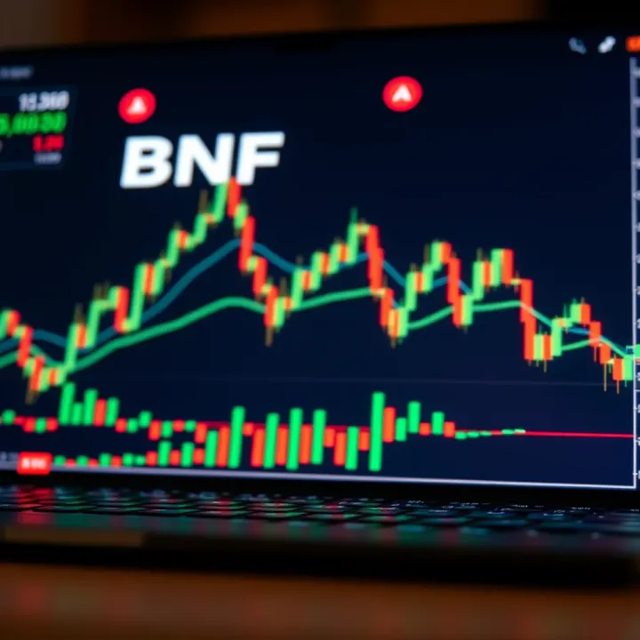 Graphical representation of BNF trading strategies with candlestick charts and trend lines