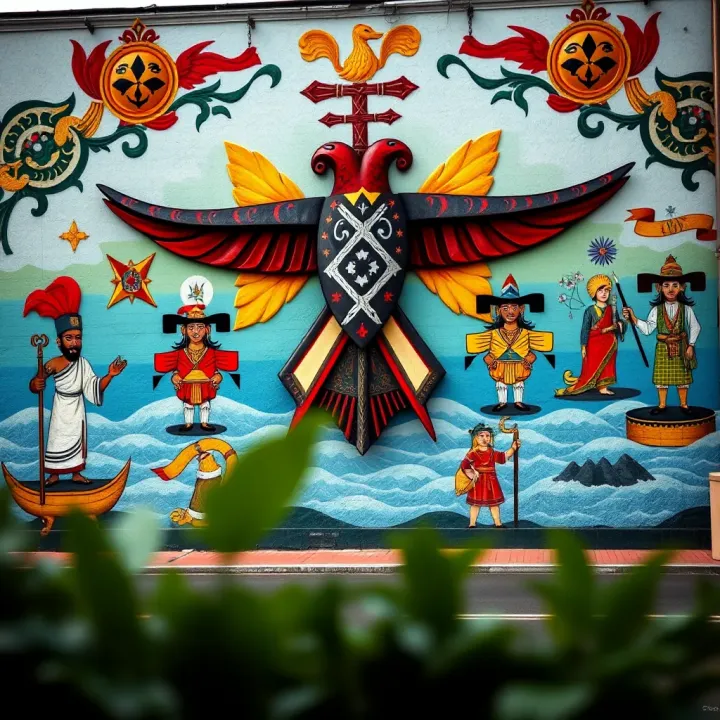 Symbolic mural representing the teachings of the Five Percenters with vibrant colors and cultural motifs