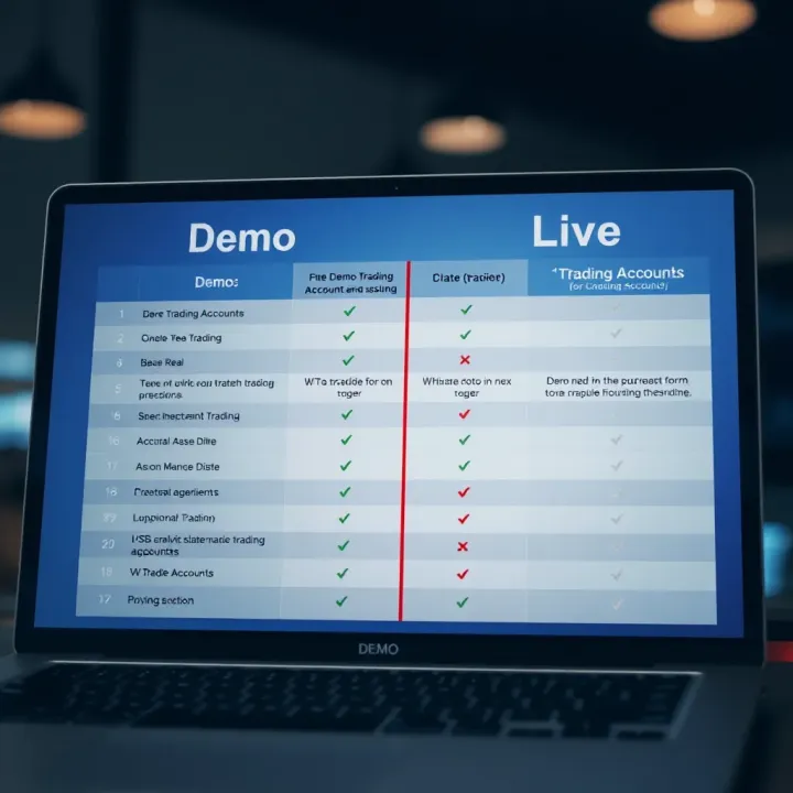 Comparison chart highlighting key differences between demo and live trading accounts