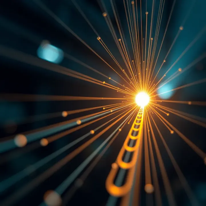 Diagram illustrating light propagation through an optical fibre demonstrating total internal reflection