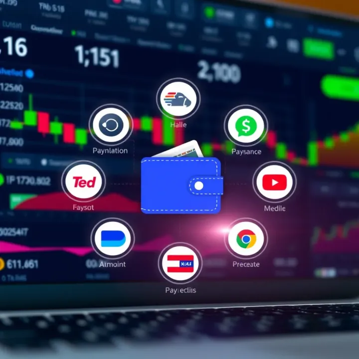 Payment Options Available on Olymp Trade Platform Illustration showing a digital trading platform with various payment methods icons surrounding a wallet symbol