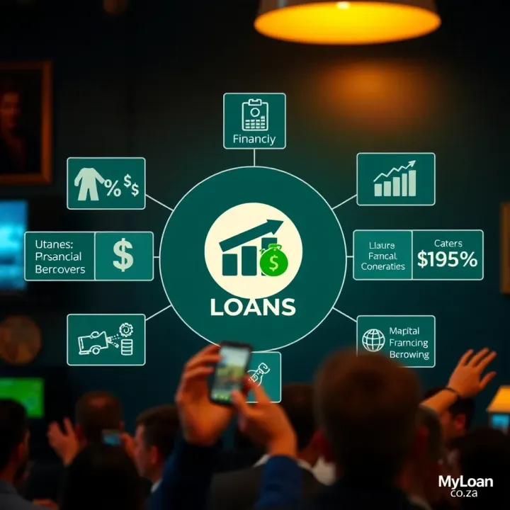 Graphic showing various types of personal loans surrounded by icons representing financial benefits and responsible borrowing