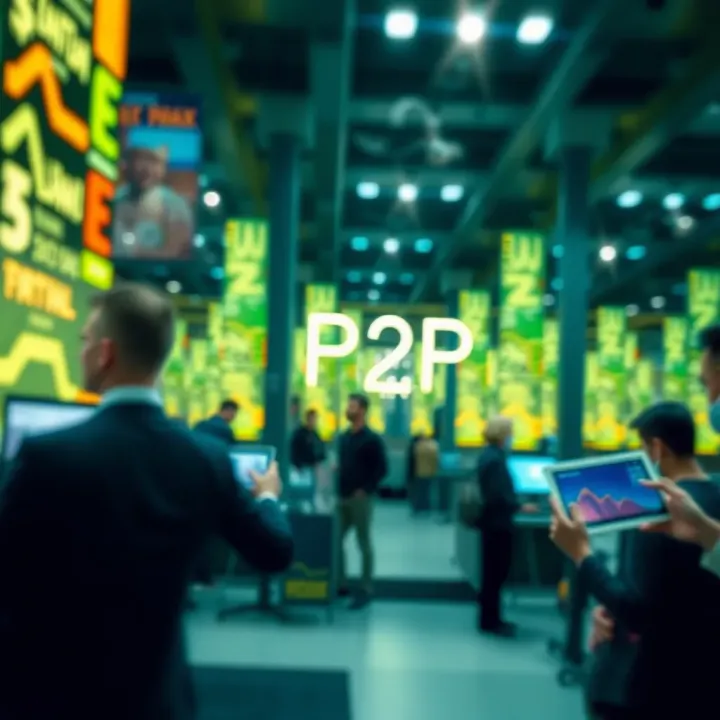 Conceptual graphic of decentralized finance and communication technologies linked via P2P connections