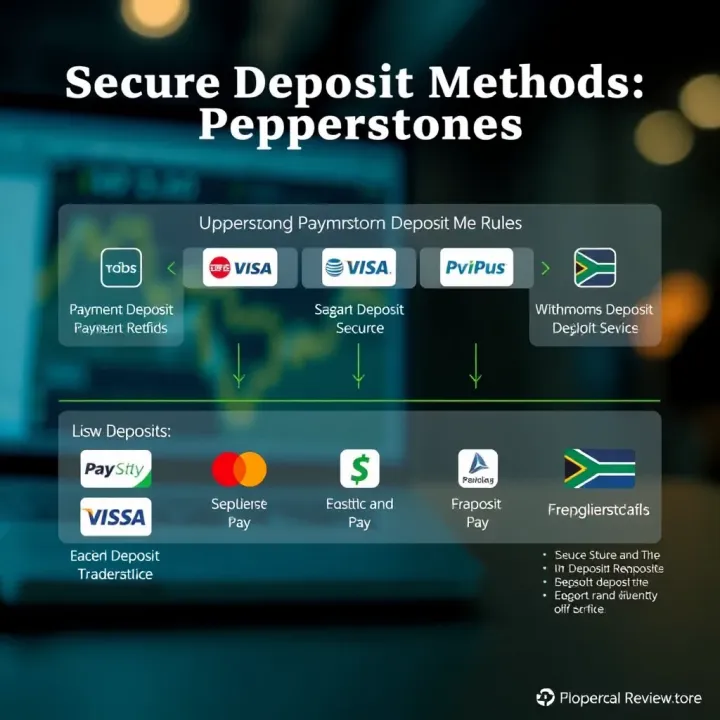 Graphic showing various secure payment methods and deposit options for Pepperstone clients in South Africa