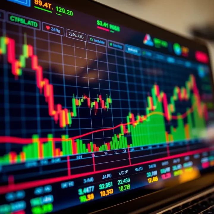 Graph illustrating rapid price movements and trade executions on a digital trading platform