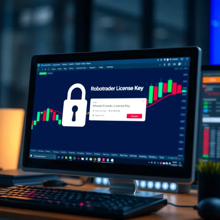Graphic showing digital license key activation on a computer screen