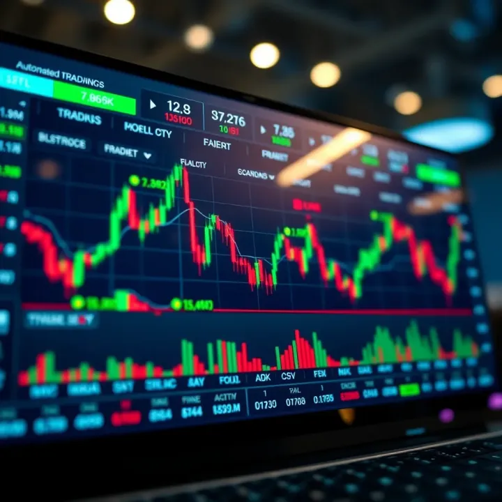 Digital interface showing automated trading software executing market orders