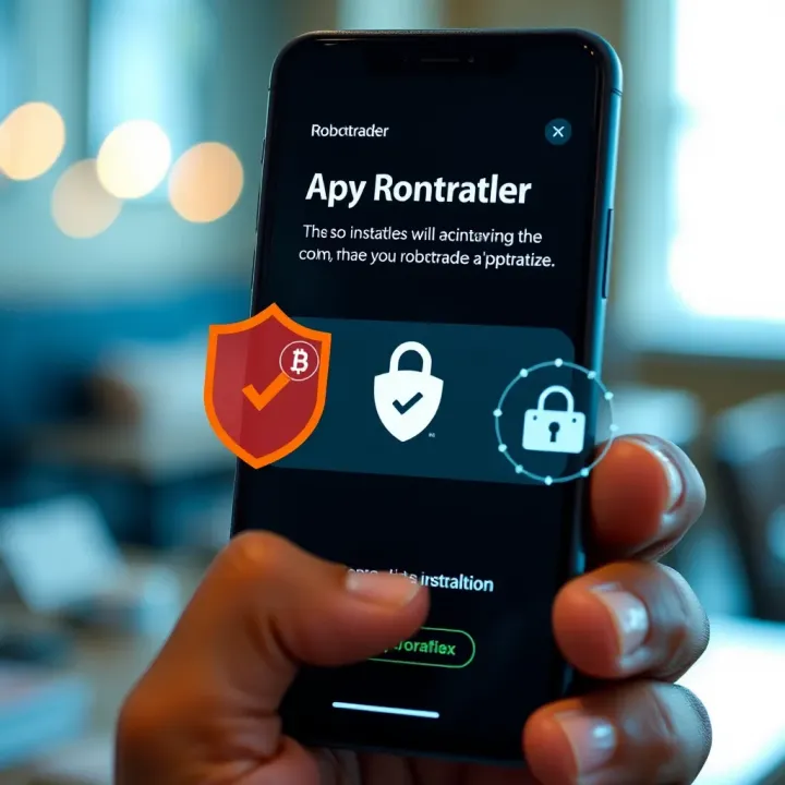 Illustration of a secure mobile application installation with data protection symbols