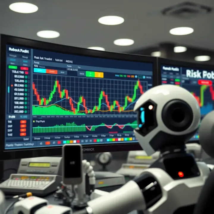Visualization of risk management strategies with graphical indicators and trading robot control panel for forex market