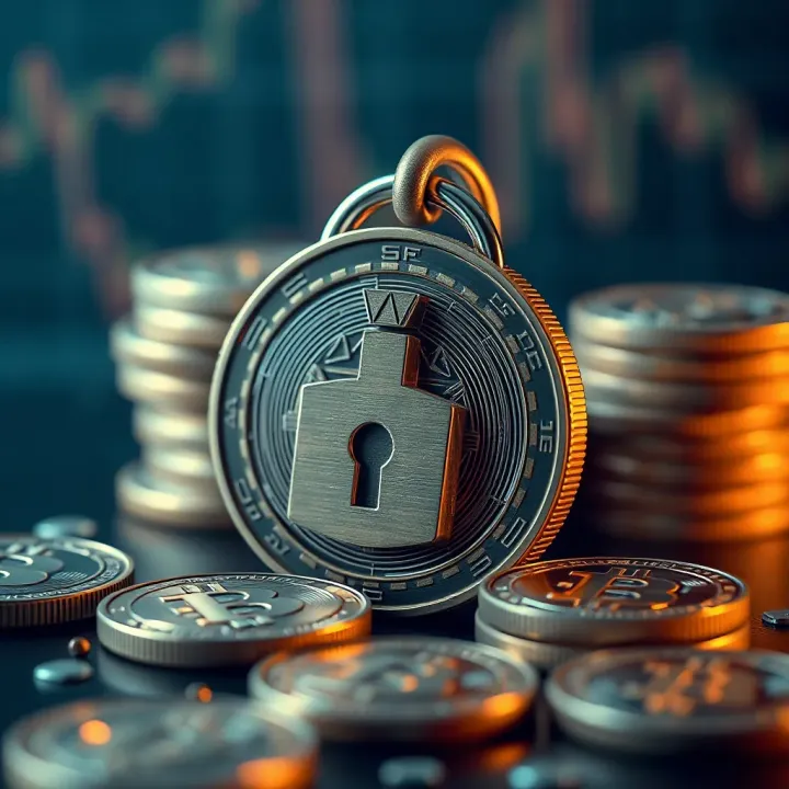 Digital coins with a lock symbolizing secure cryptocurrency holding strategy